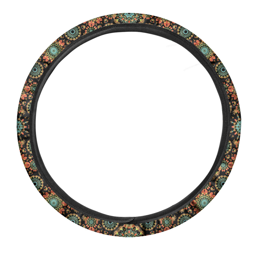 Chaotic Boho Floral Pattern Print Car Steering Wheel Cover