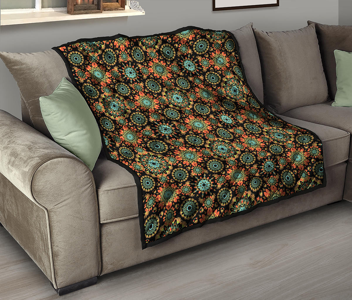 Chaotic Boho Floral Pattern Print Quilt