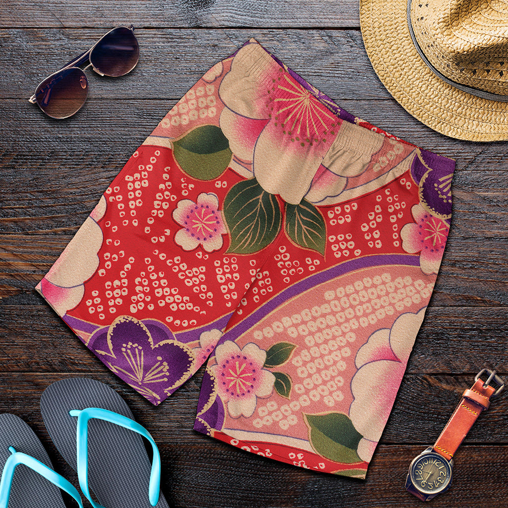 Cherry Blossom Kimono Pattern Print Men's Shorts