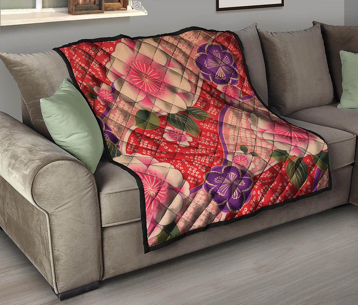 Cherry Blossom Kimono Pattern Print Quilt