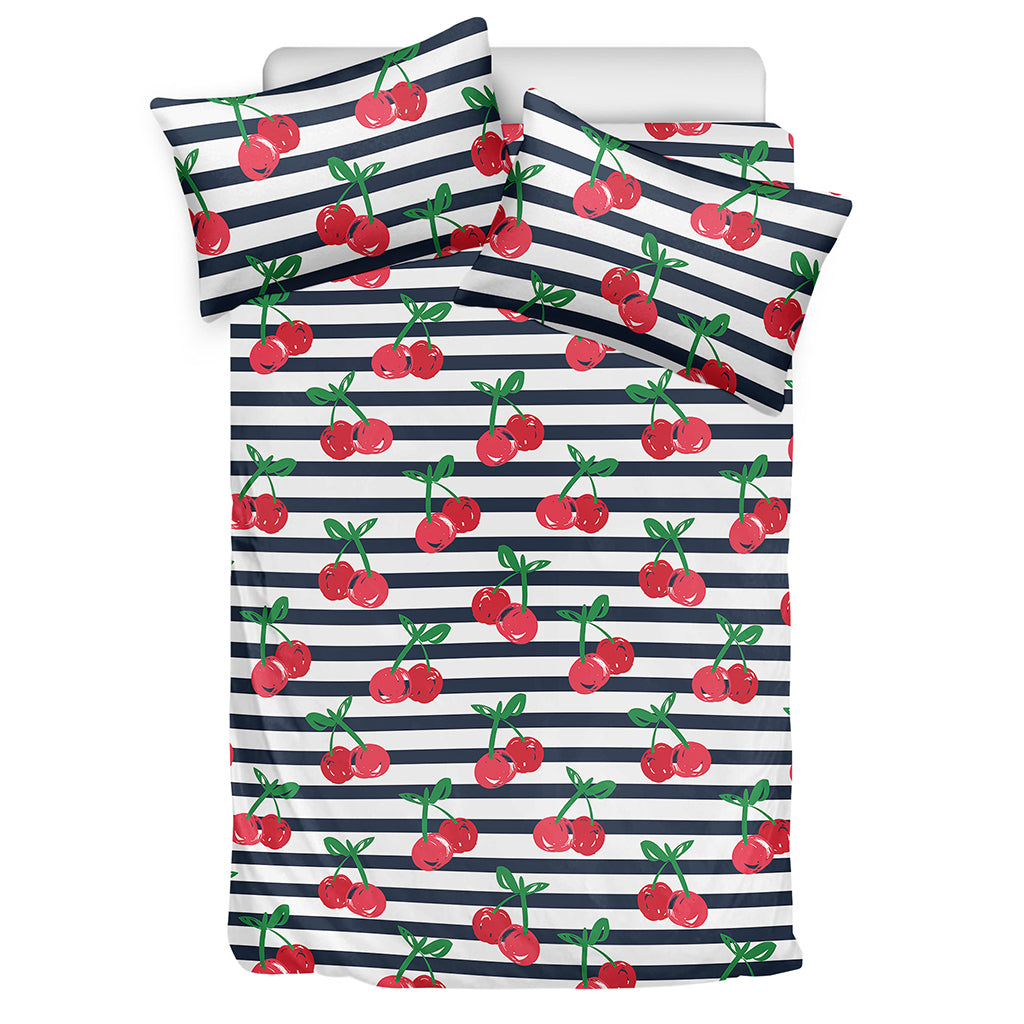Cherry Striped Pattern Print Duvet Cover Bedding Set