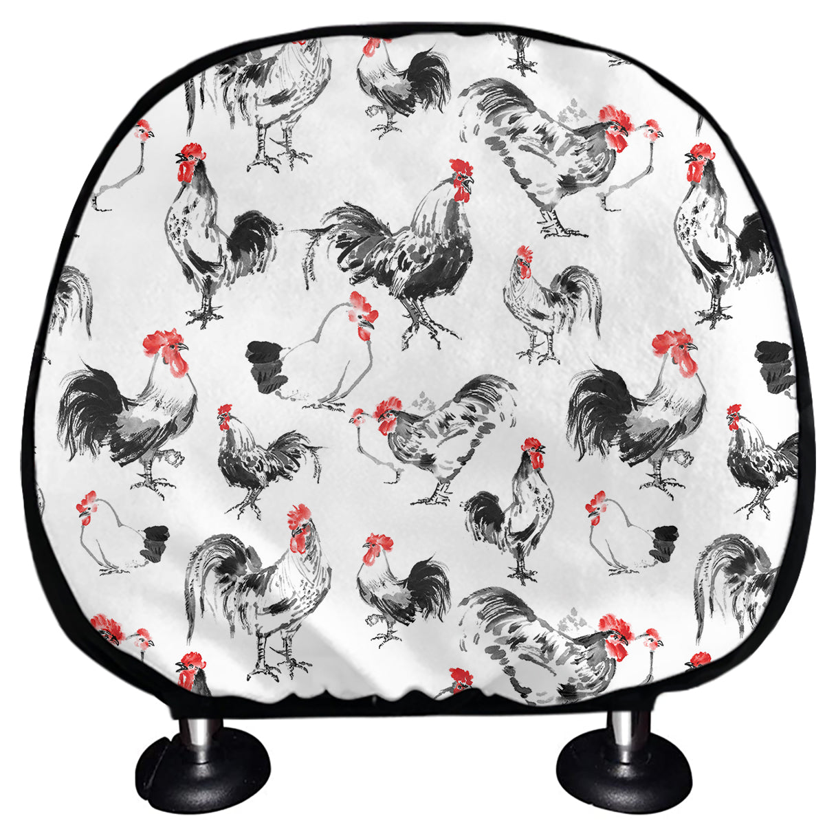 Chicken Ink Painting Pattern Print Car Headrest Covers