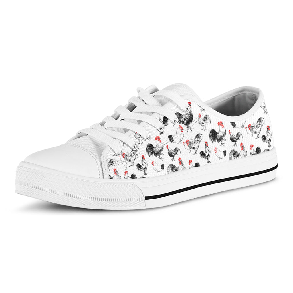 Chicken Ink Painting Pattern Print White Low Top Shoes