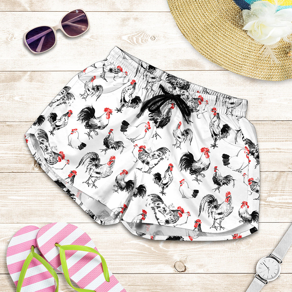 Chicken Ink Painting Pattern Print Women's Shorts