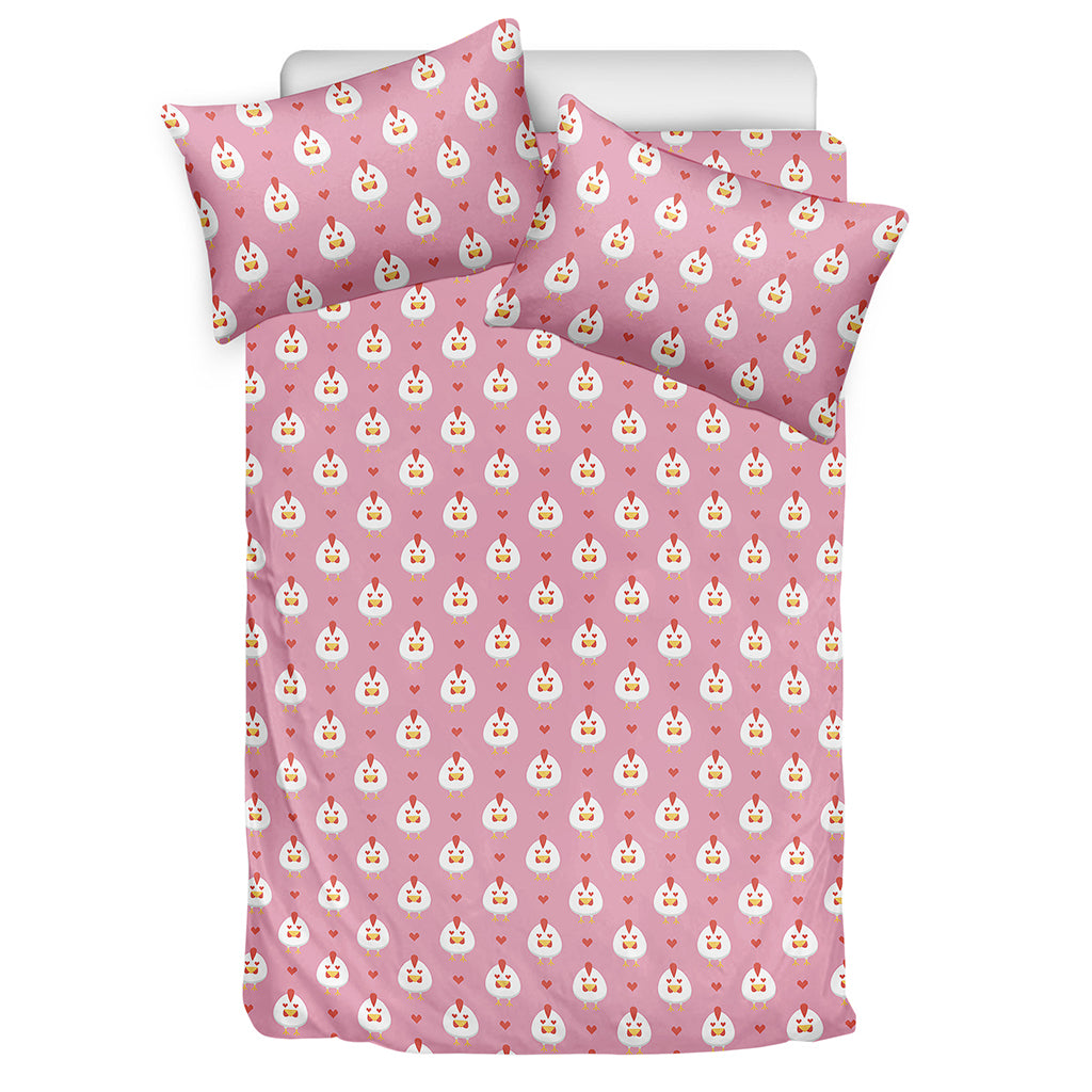 Chicken Love Emoji Pattern Print Duvet Cover Bedding Set
