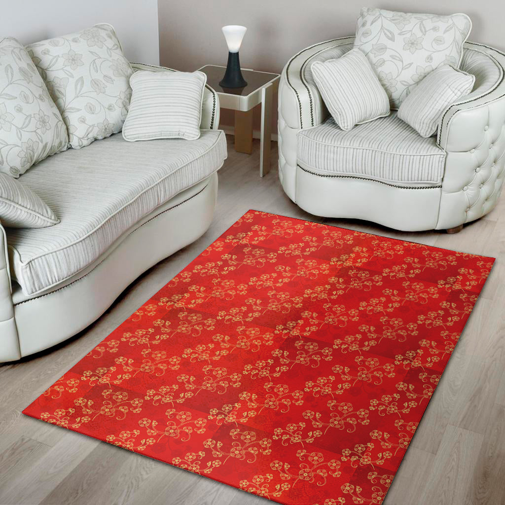 Chinese Cherry Blossom Pattern Print Area Rug