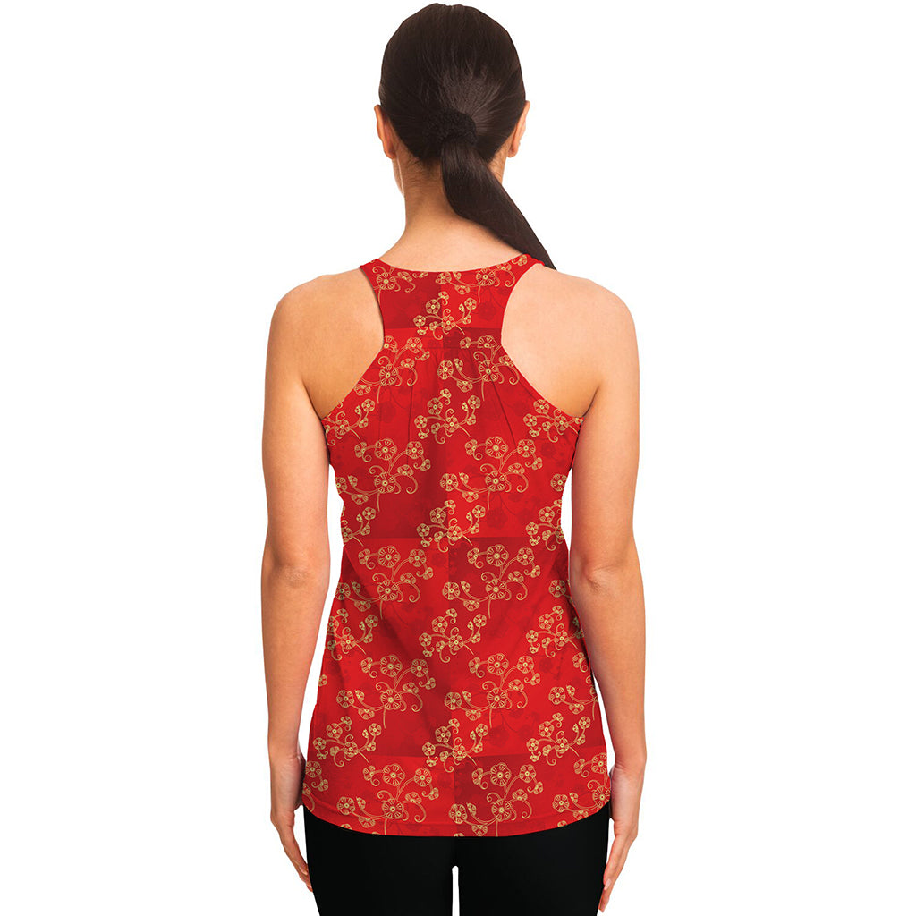 Chinese Cherry Blossom Pattern Print Women's Racerback Tank Top