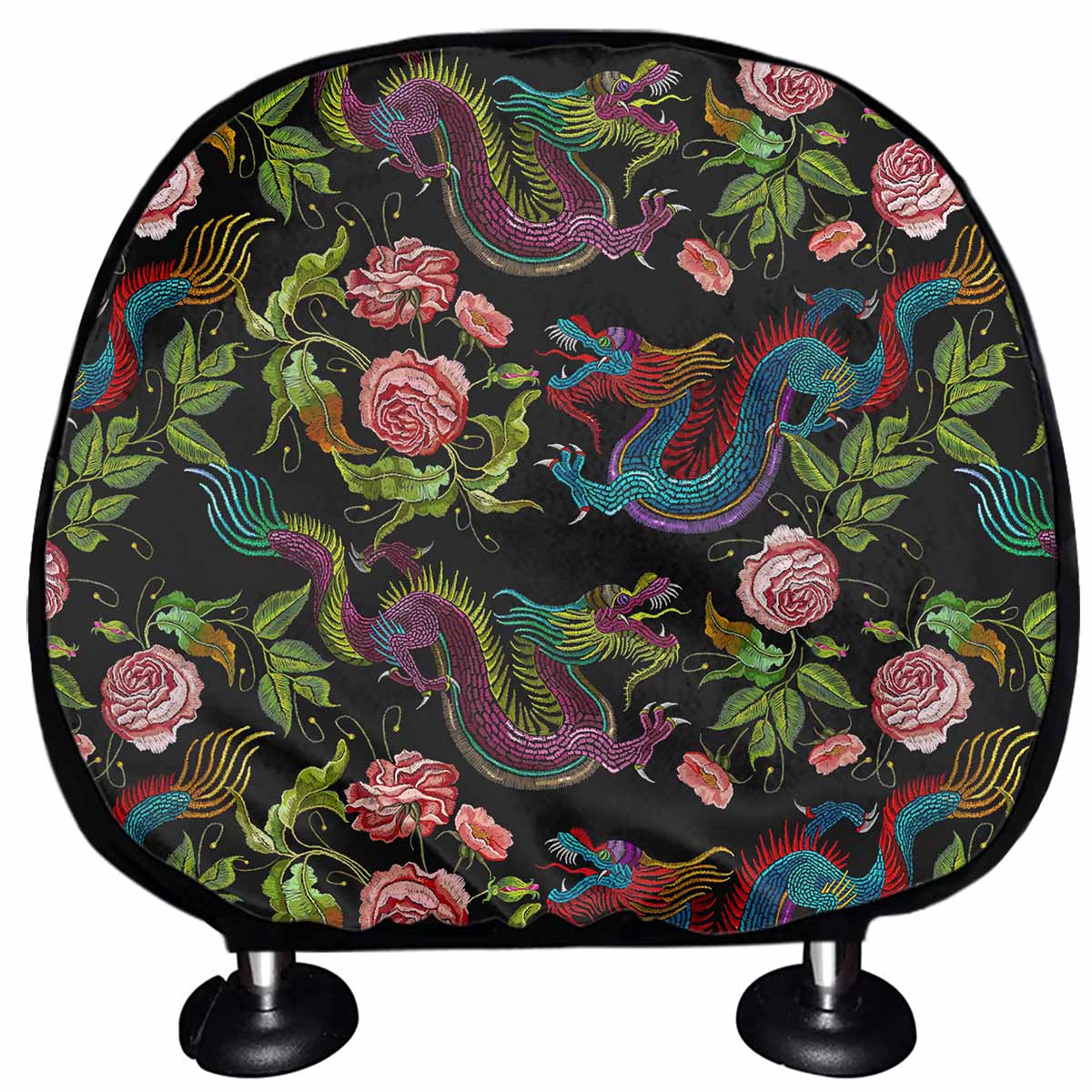 Chinese Dragon Flower Pattern Print Car Headrest Covers