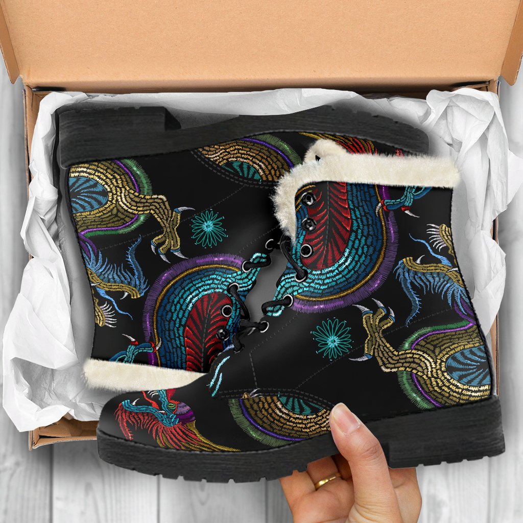 Chinese Dragon Pattern Print Comfy Boots GearFrost