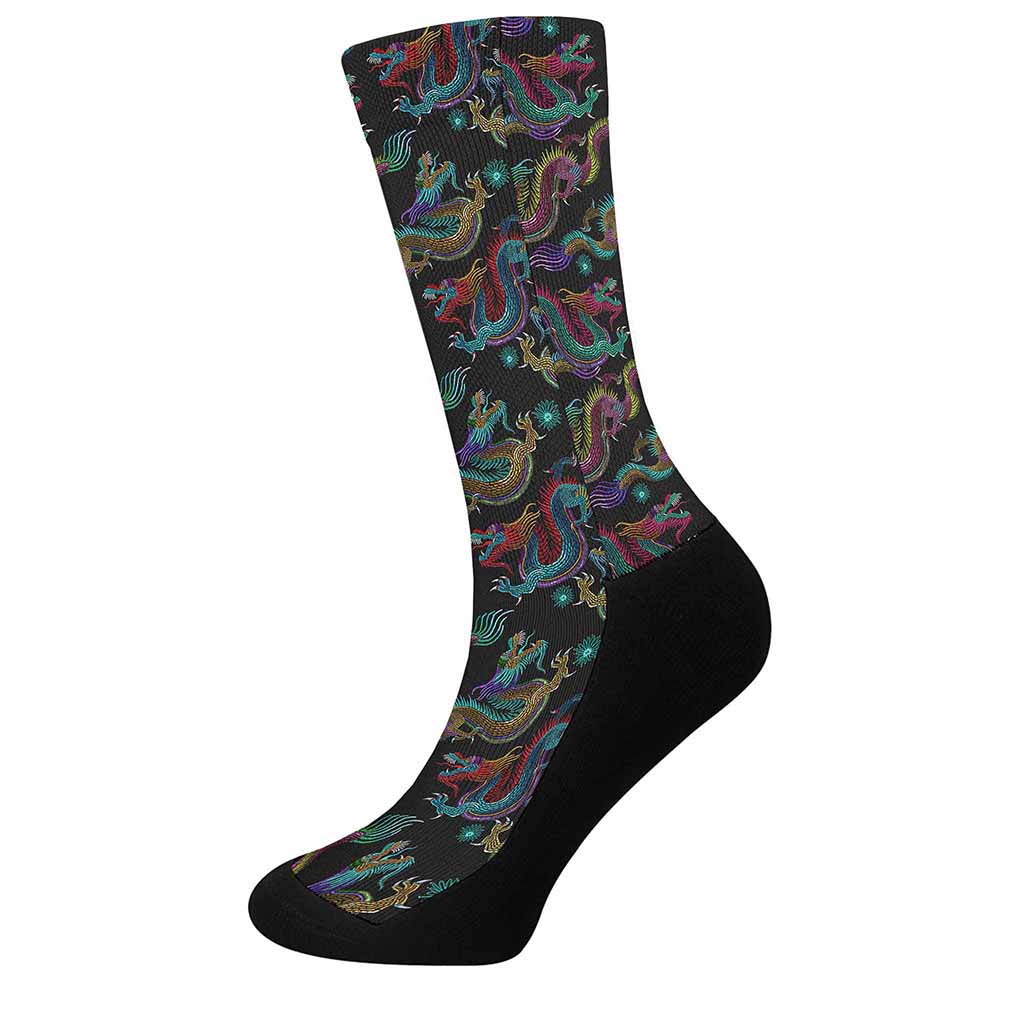 Chinese Dragon Pattern Print Crew Socks