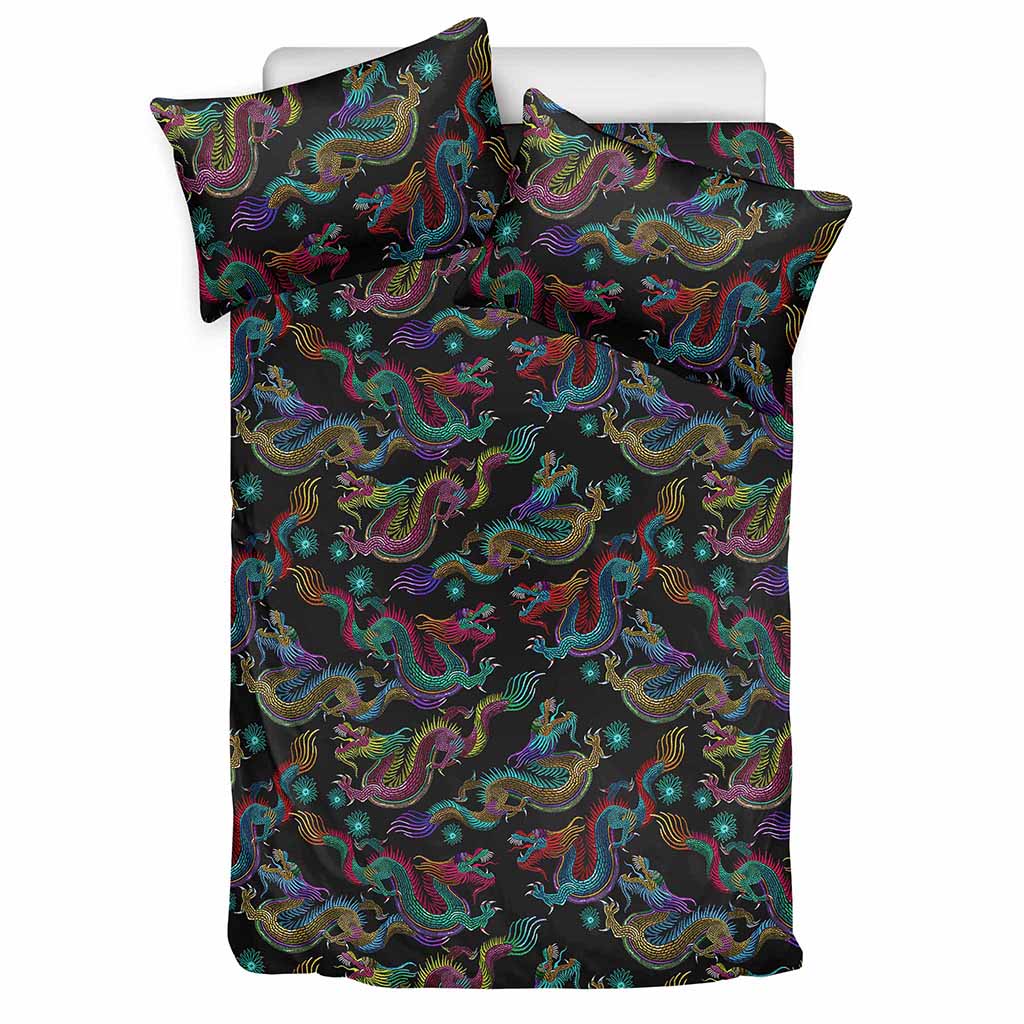 Chinese Dragon Pattern Print Duvet Cover Bedding Set