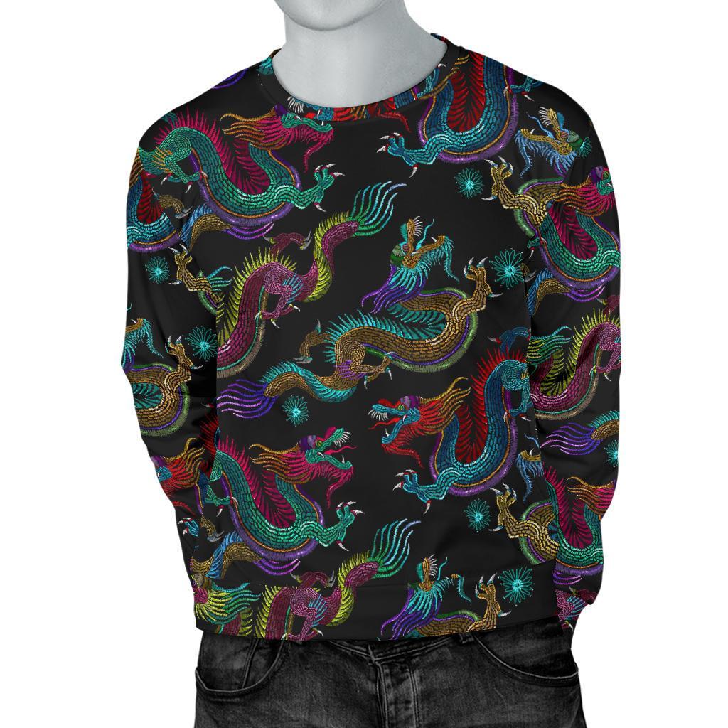 Chinese Dragon Pattern Print Men's Crewneck Sweatshirt GearFrost