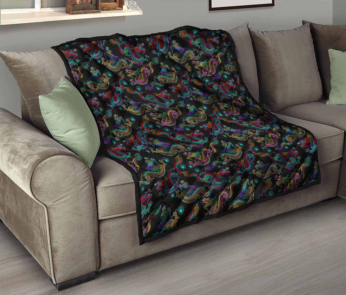 Chinese Dragon Pattern Print Quilt