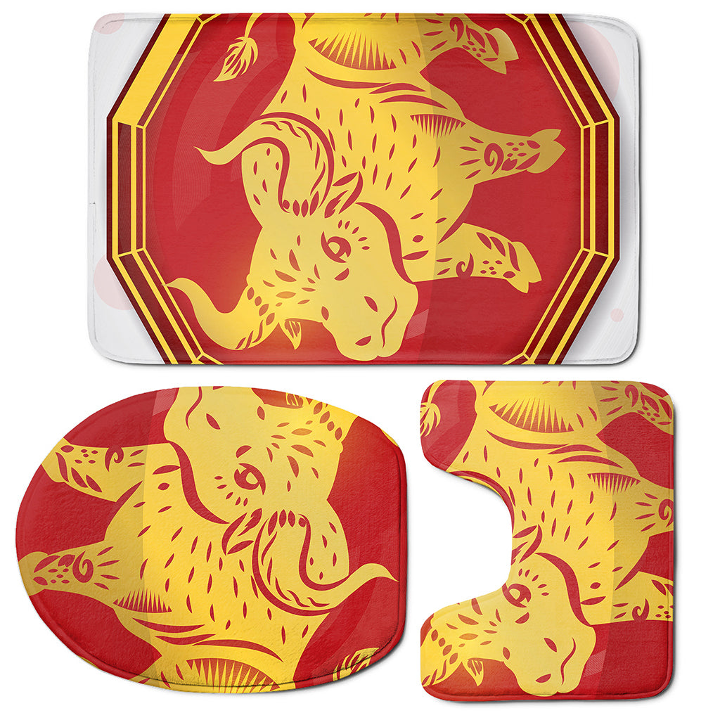 Chinese Ox Zodiac Symbol Print 3 Piece Bath Mat Set