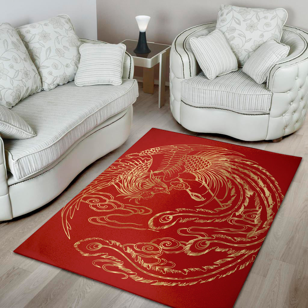 Chinese Phoenix Print Area Rug