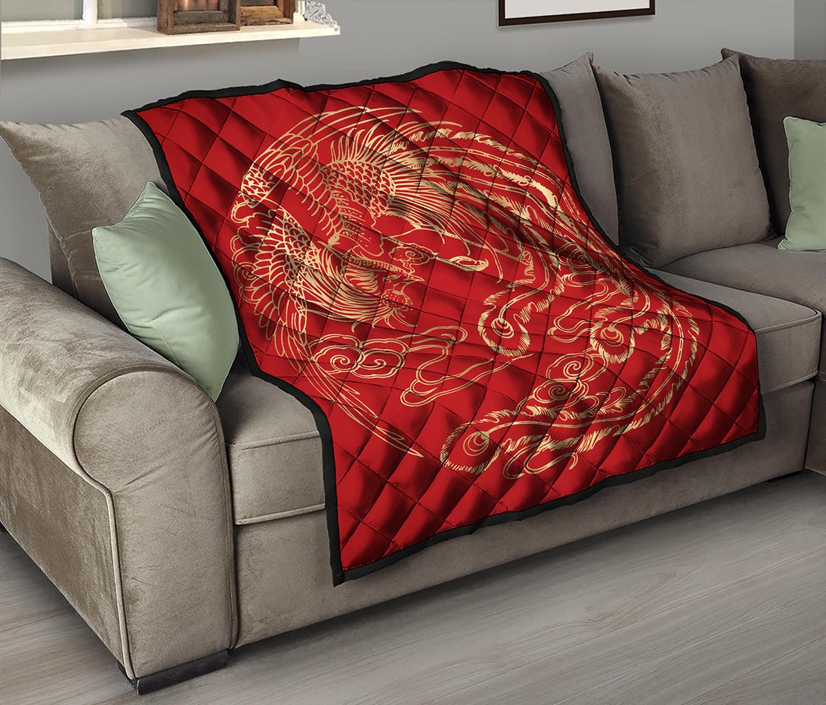 Chinese Phoenix Print Quilt