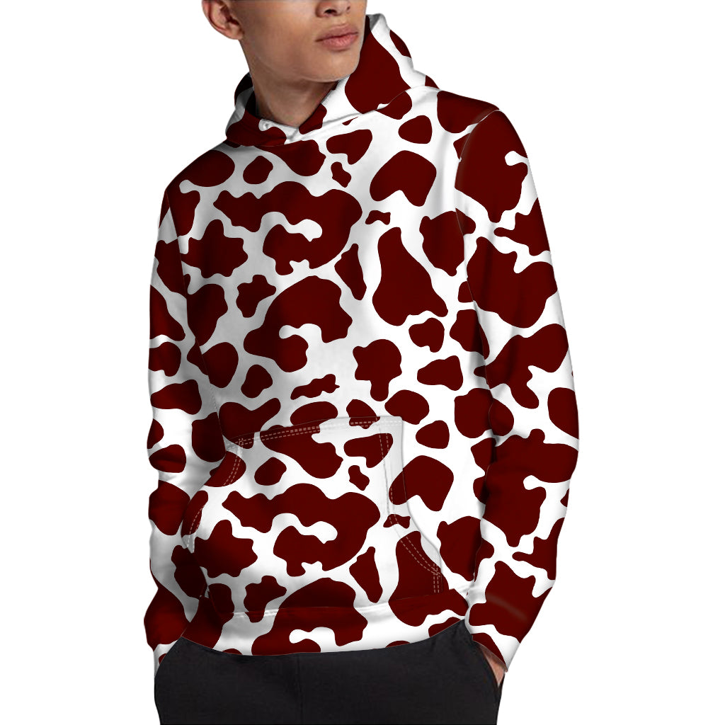 Chocolate Brown And White Cow Print Pullover Hoodie