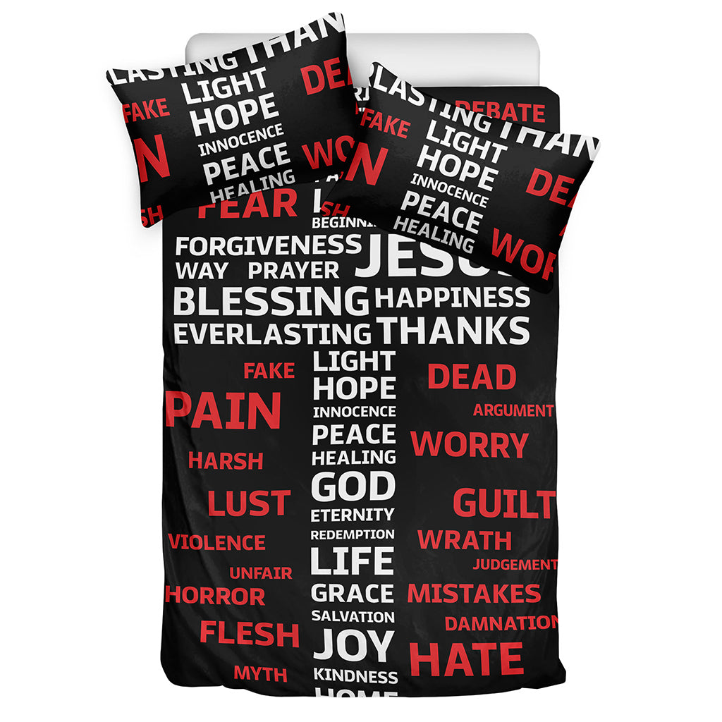 Christian Cross Religious Words Print Duvet Cover Bedding Set
