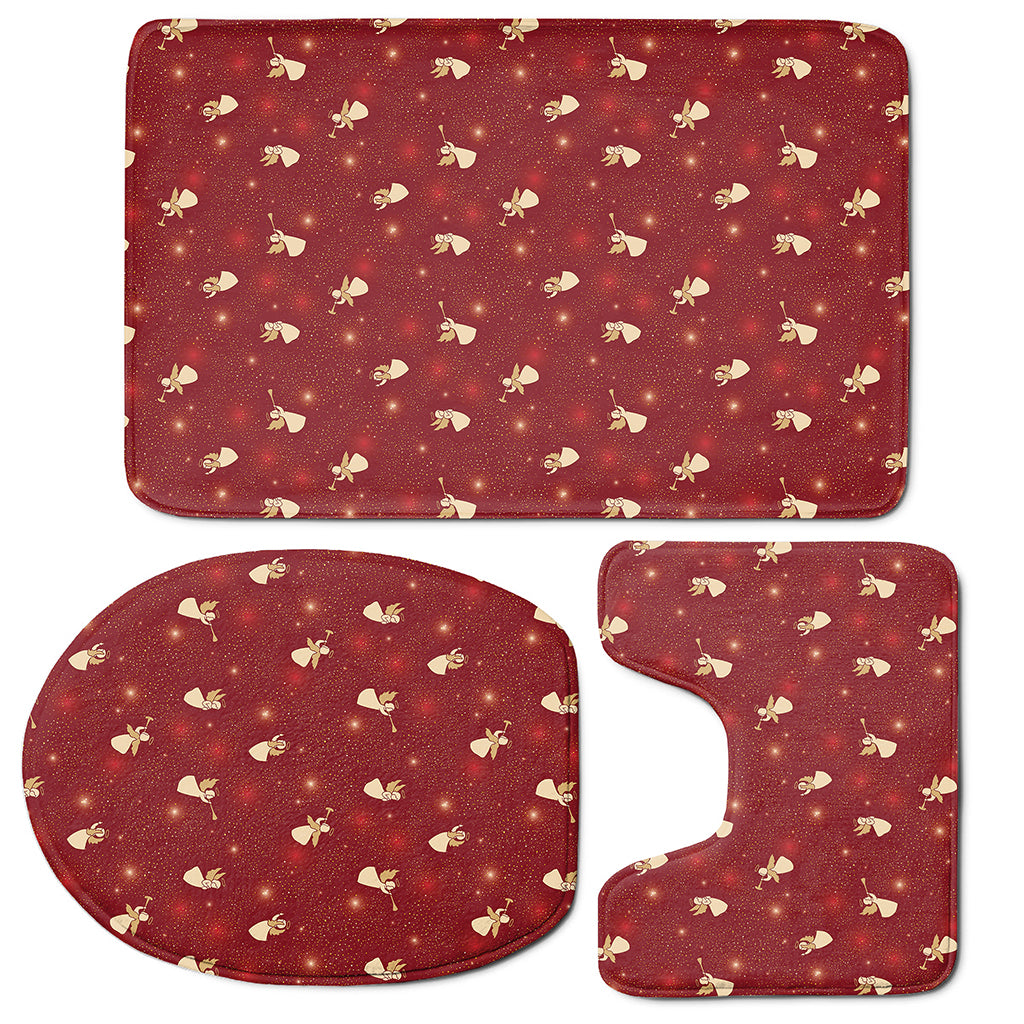 Christmas Angel Pattern Print 3 Piece Bath Mat Set