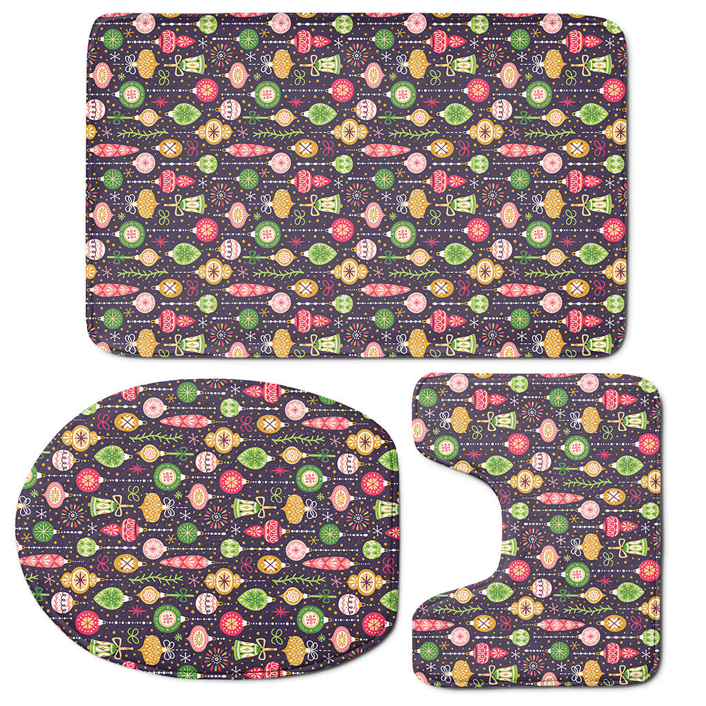 Christmas Baubles Pattern Print 3 Piece Bath Mat Set