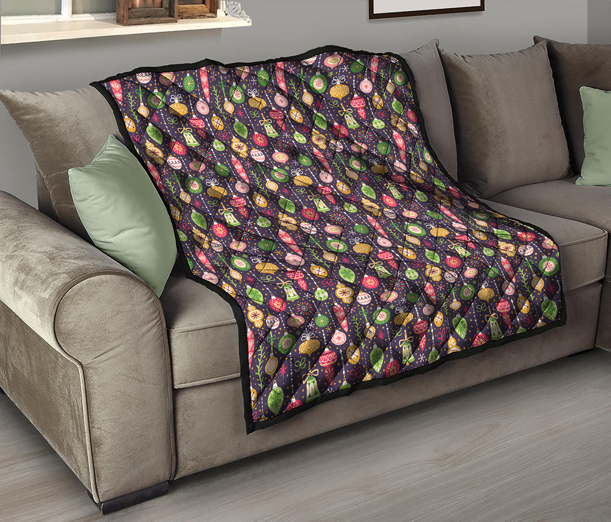 Christmas Baubles Pattern Print Quilt