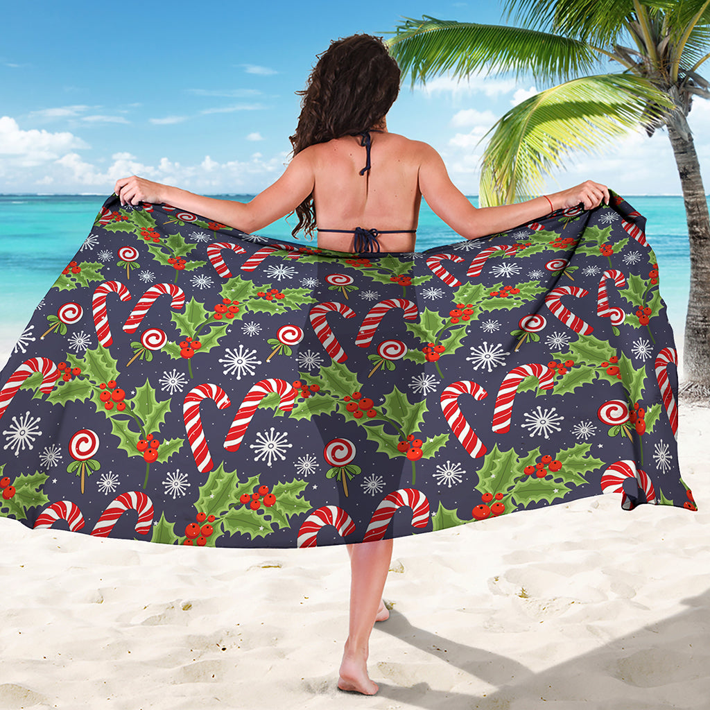 Christmas Berry And Candy Pattern Print Beach Sarong Wrap