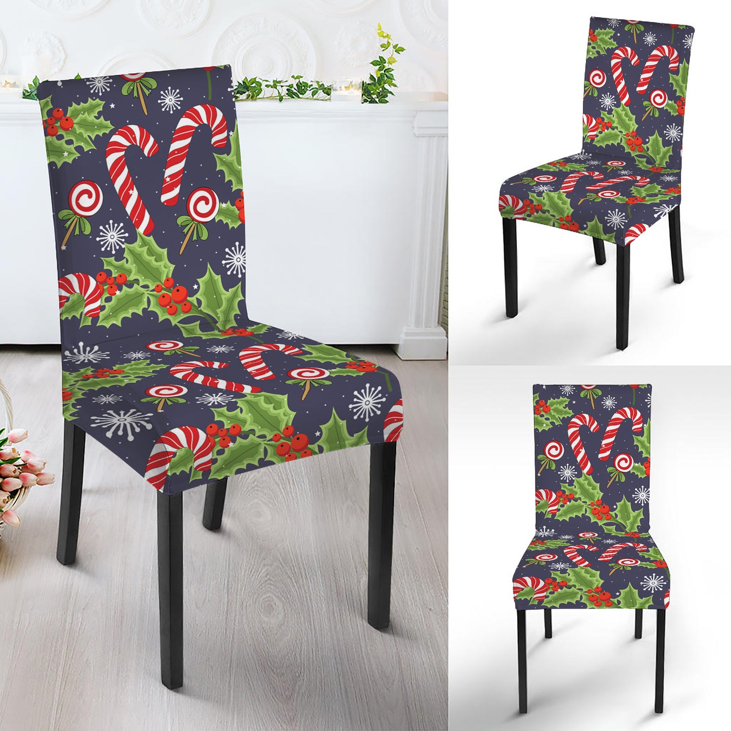 Christmas Berry And Candy Pattern Print Dining Chair Slipcover