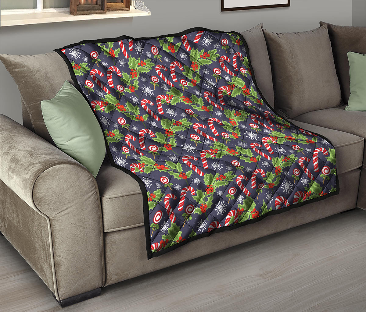 Christmas Berry And Candy Pattern Print Quilt