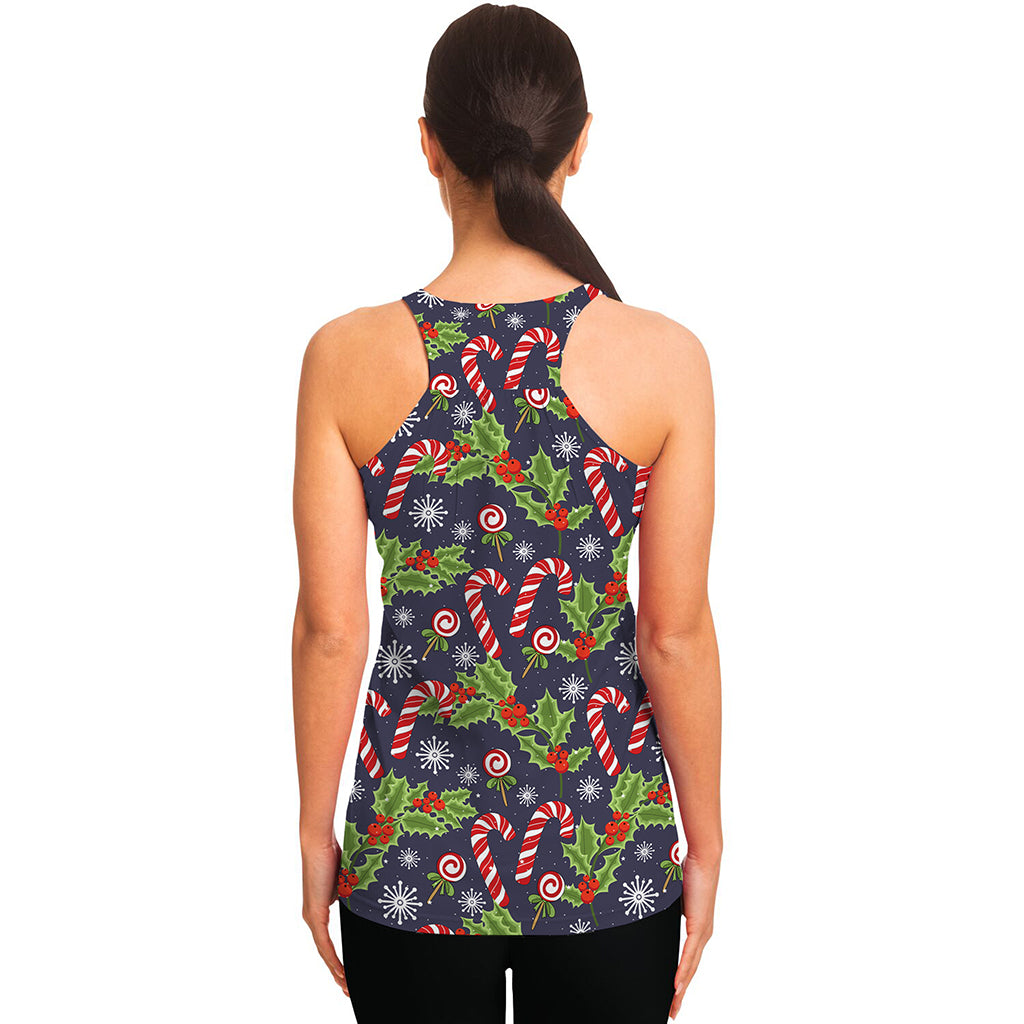 Christmas Berry And Candy Pattern Print Women's Racerback Tank Top