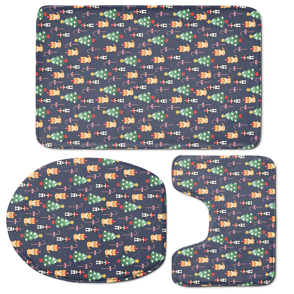 Christmas Boston Terrier And Corgi Print 3 Piece Bath Mat Set