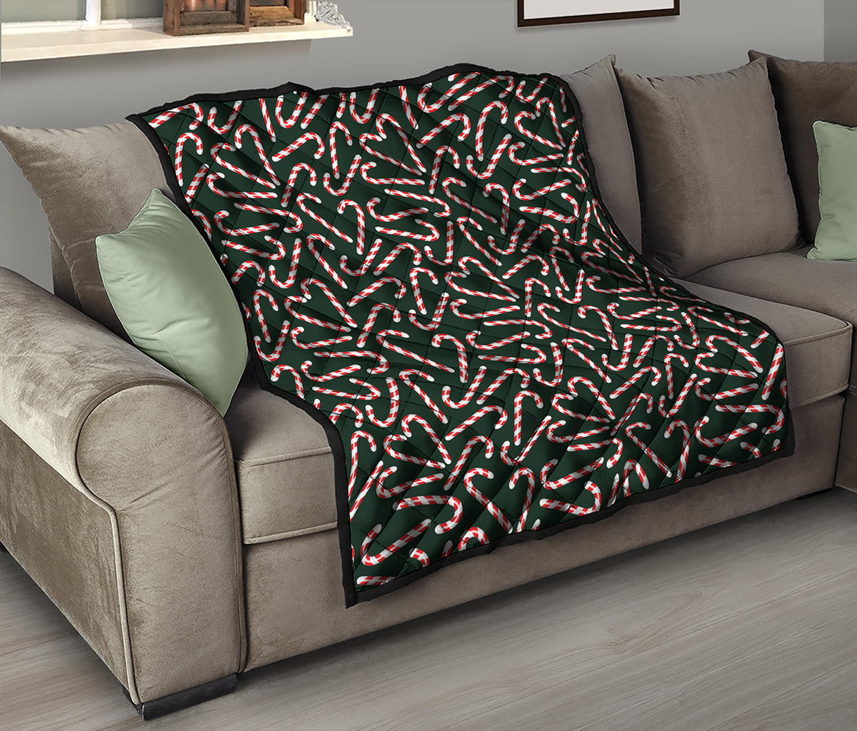 Christmas Candy Cane Pattern Print Quilt