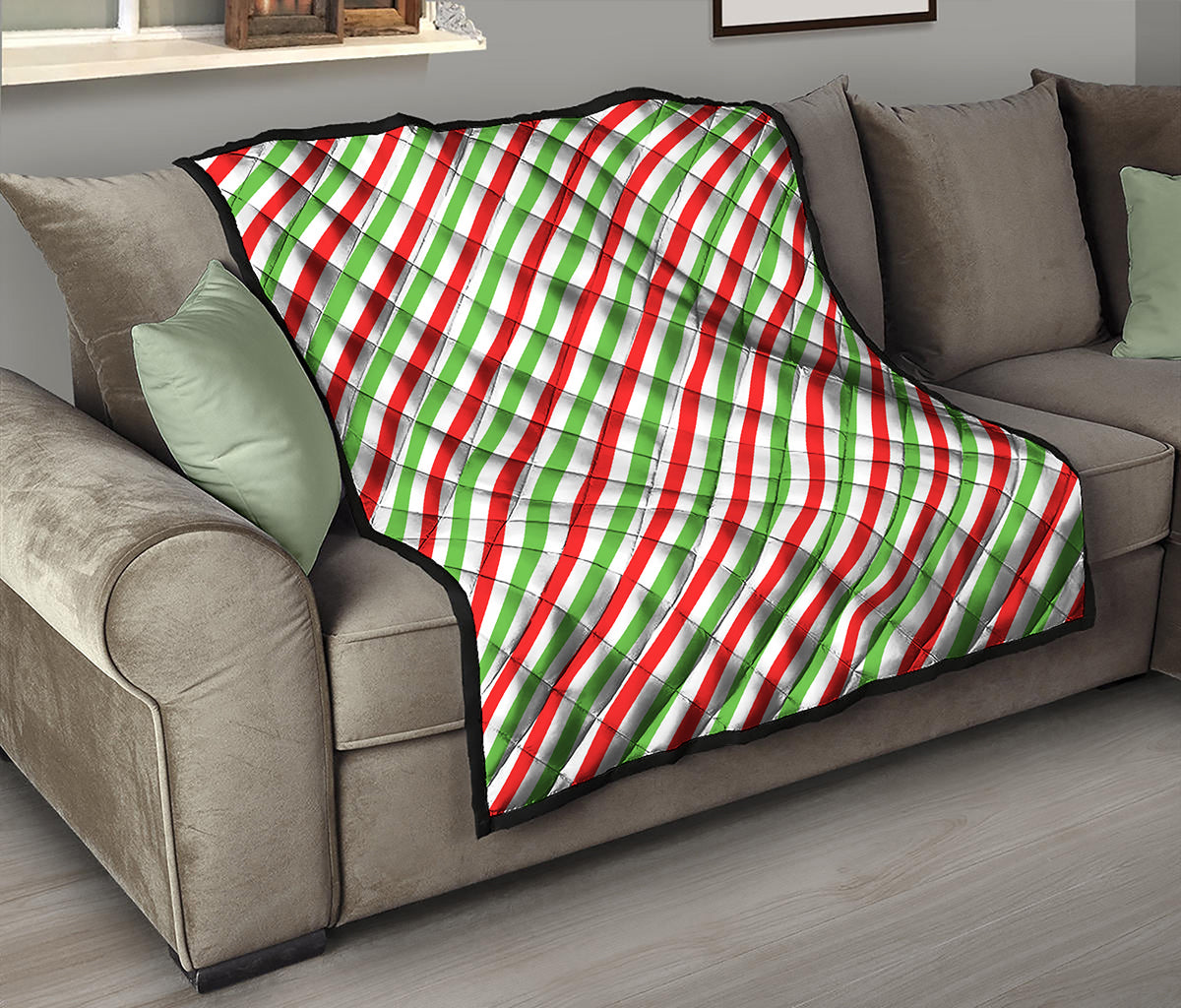 Christmas Candy Cane Striped Print Quilt
