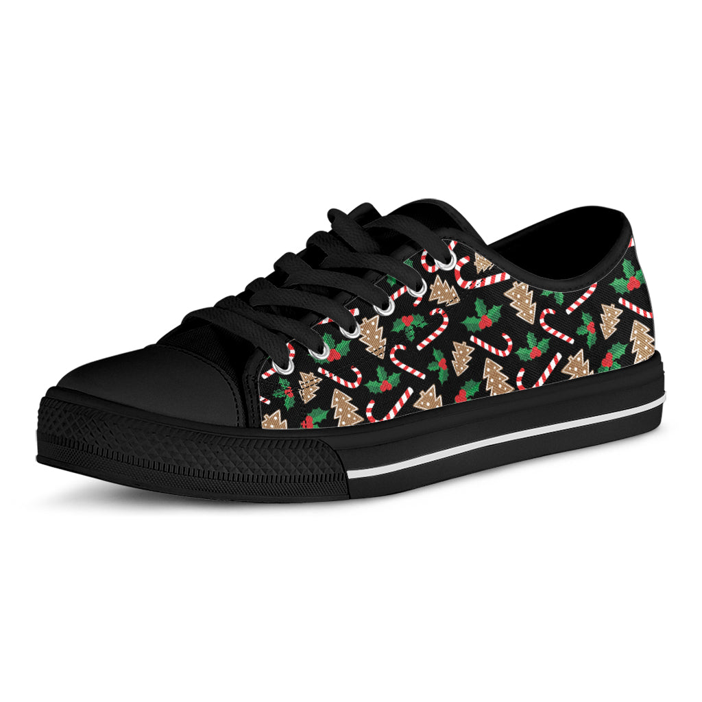 Christmas Cookie And Candy Pattern Print Black Low Top Shoes