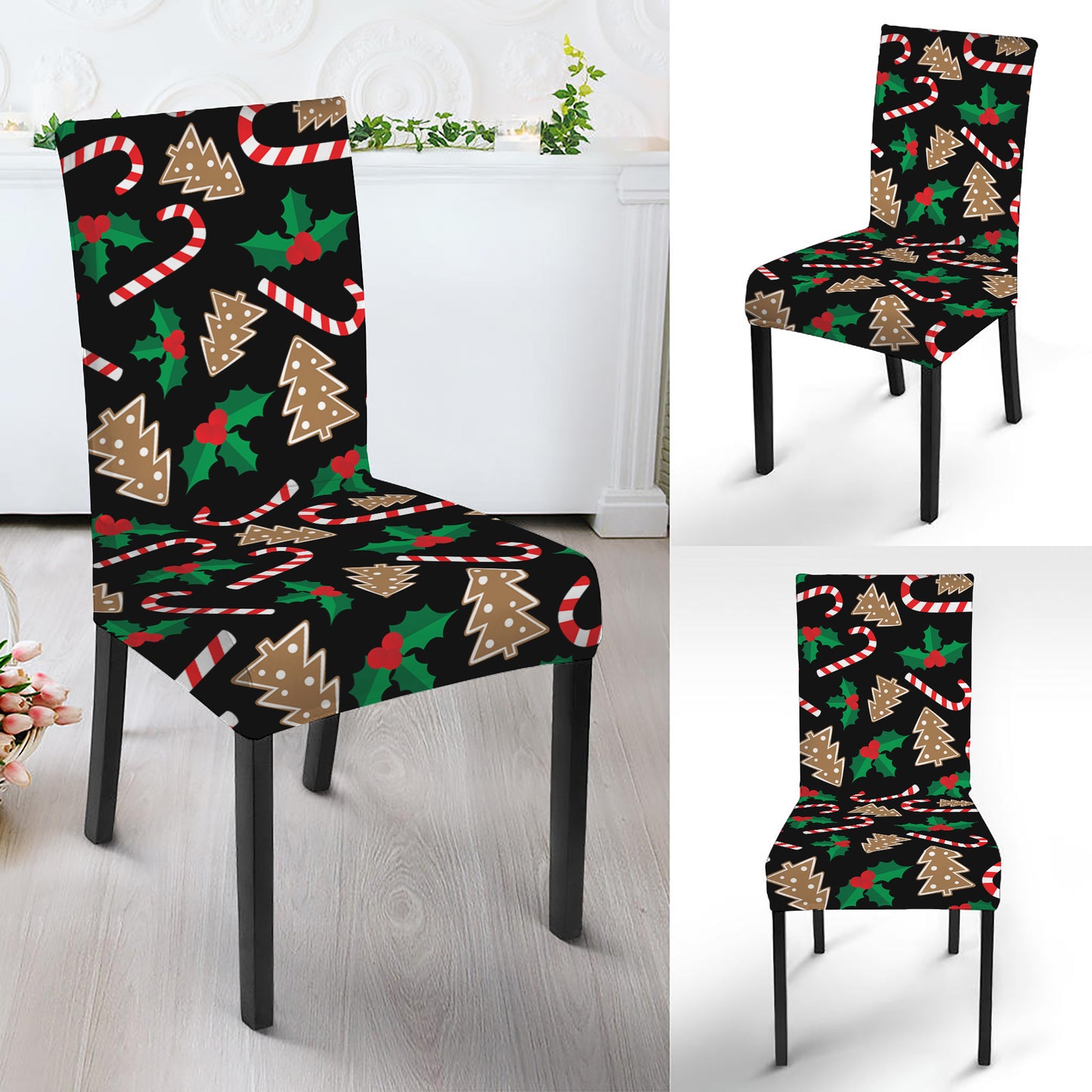 Christmas Cookie And Candy Pattern Print Dining Chair Slipcover