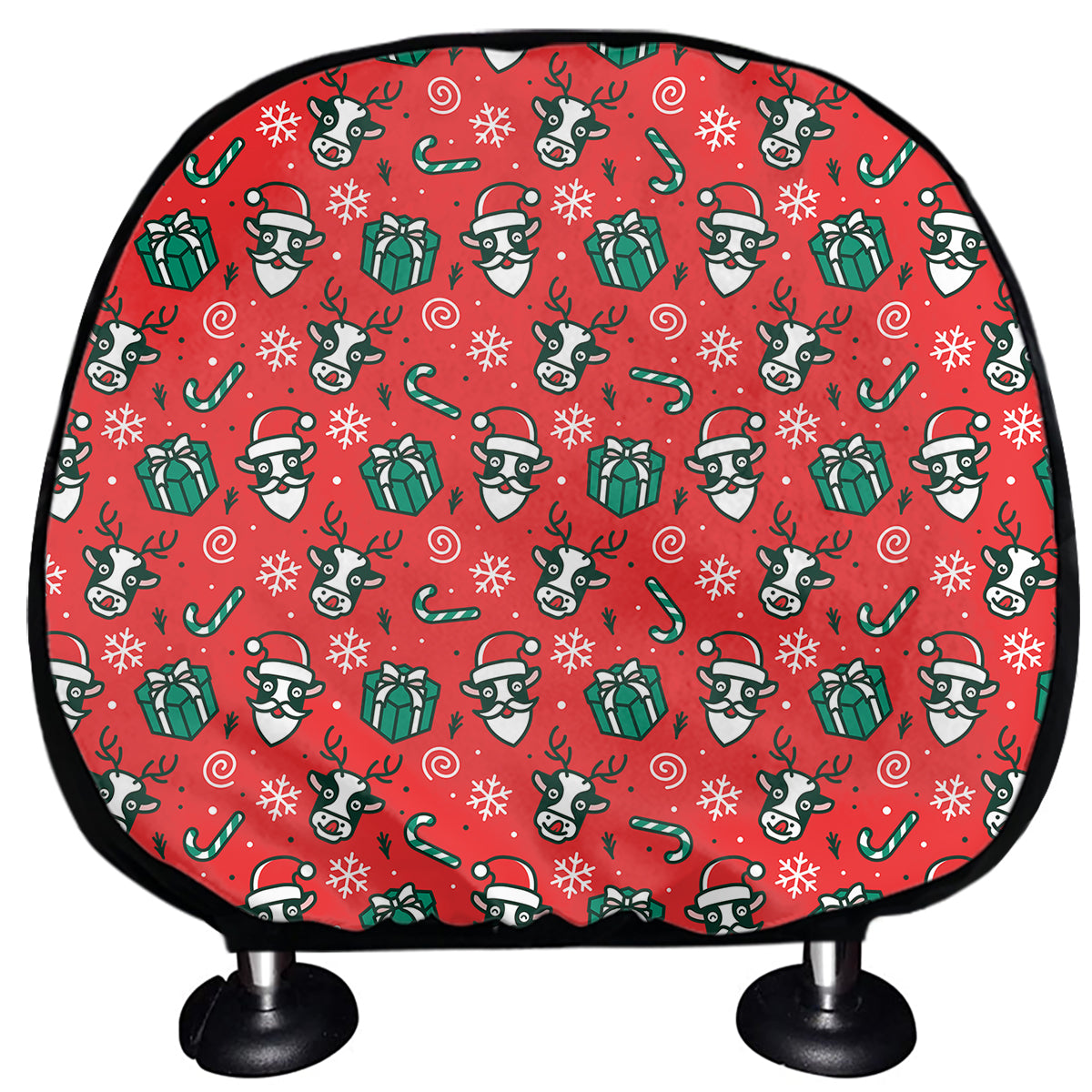 Christmas Cow Pattern Print Car Headrest Covers