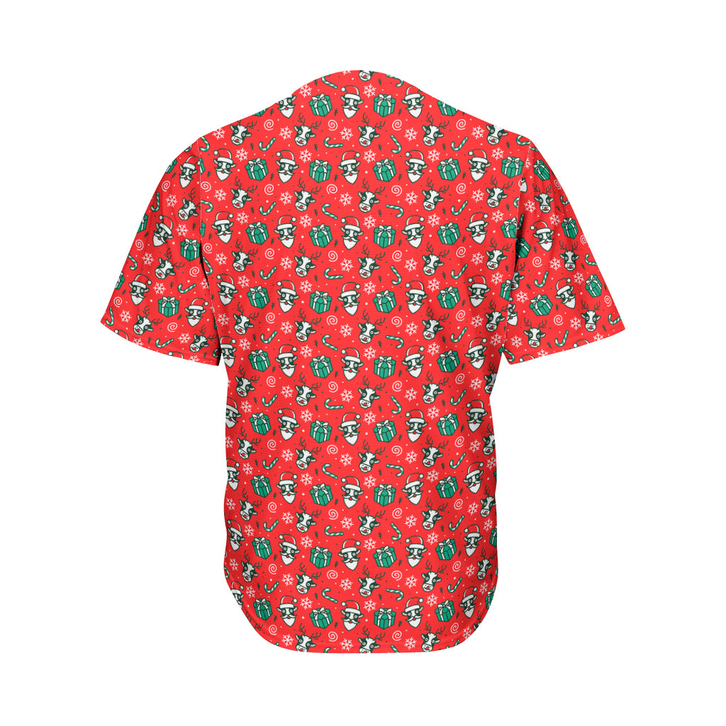 Christmas Cow Pattern Print Men's Baseball Jersey