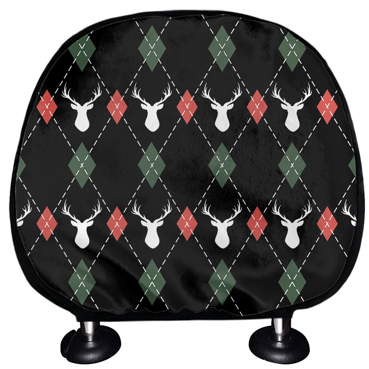 Christmas Deer Argyle Pattern Print Car Headrest Covers