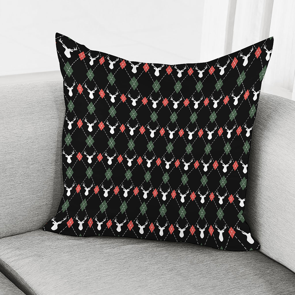 Christmas Deer Argyle Pattern Print Pillow Cover