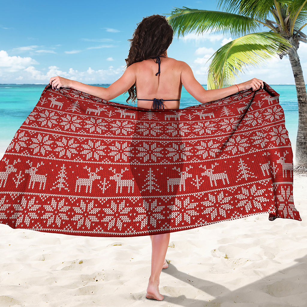 Christmas Deer Knitted Pattern Print Beach Sarong Wrap