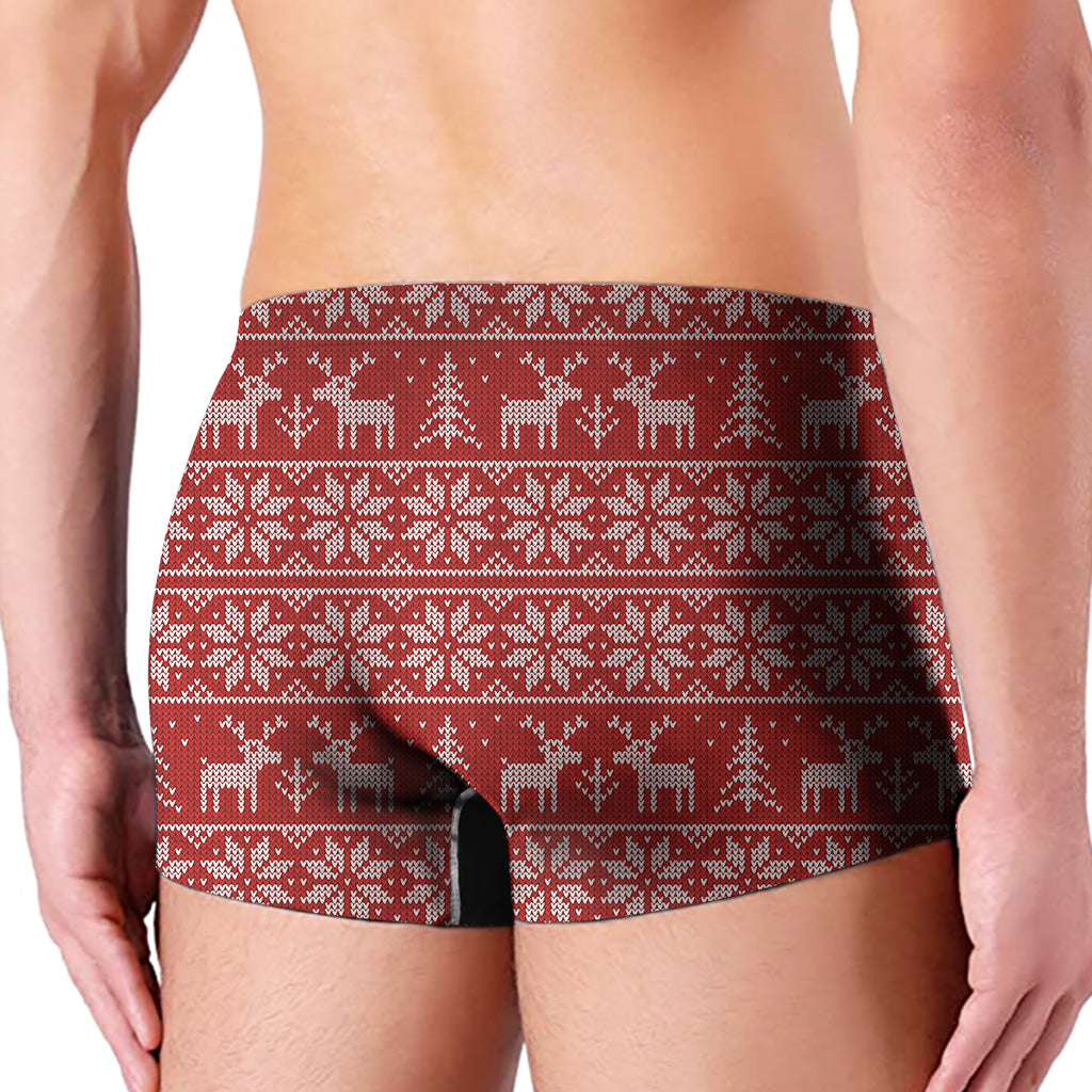 Christmas Deer Knitted Pattern Print Men's Boxer Briefs