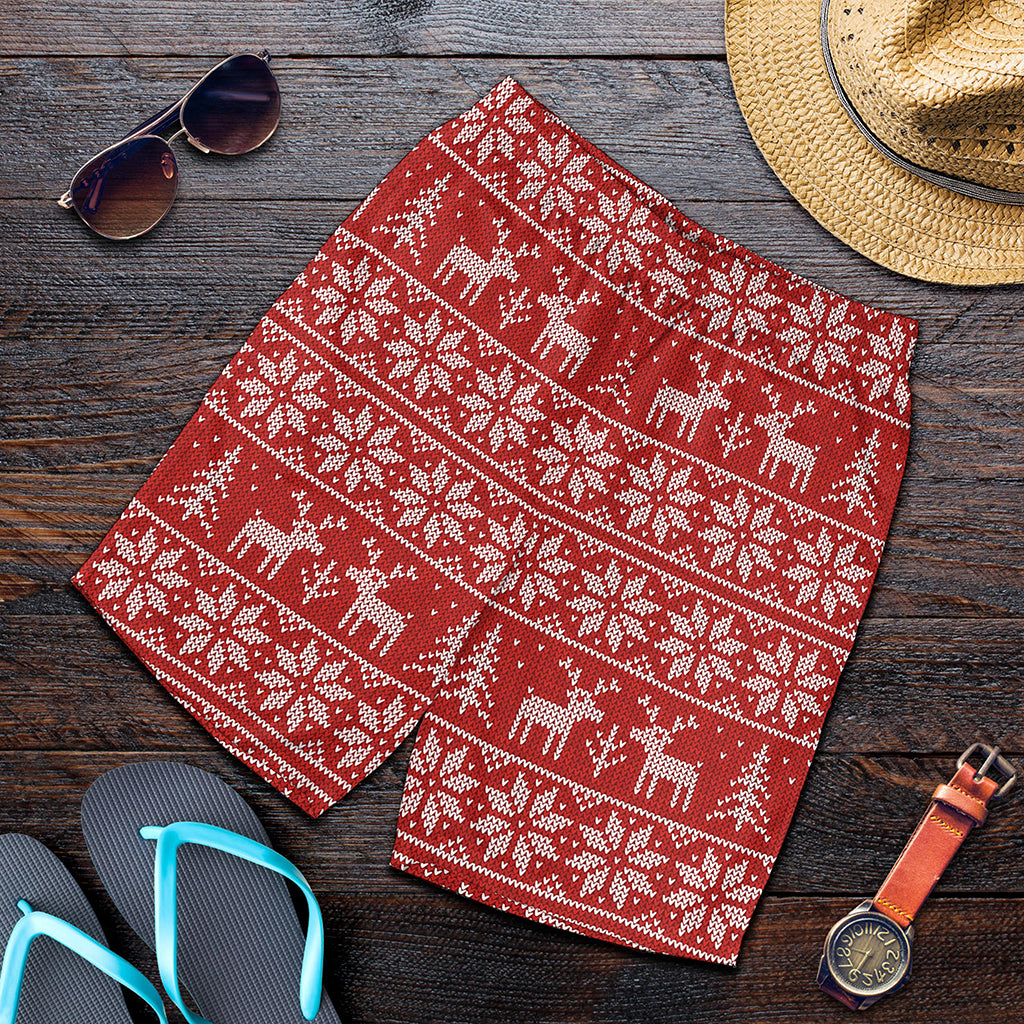 Christmas Deer Knitted Pattern Print Men's Shorts