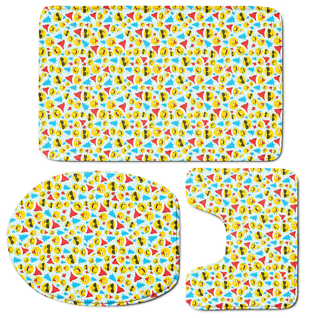 Christmas Emoji Pattern Print 3 Piece Bath Mat Set