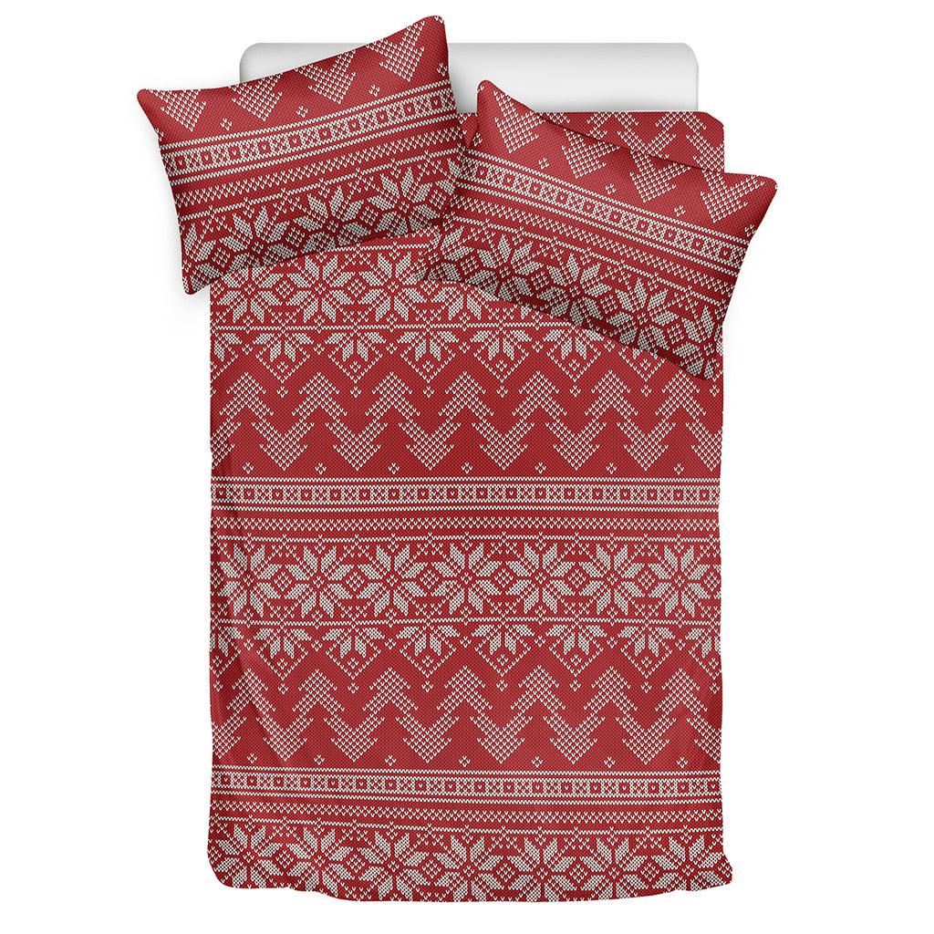 Christmas Festive Knitted Pattern Print Duvet Cover Bedding Set