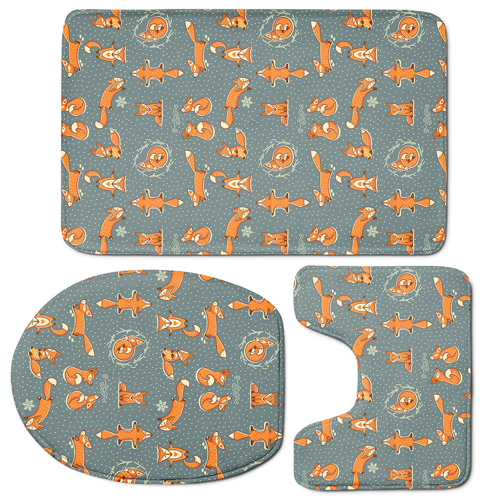 Christmas Fox Pattern Print 3 Piece Bath Mat Set