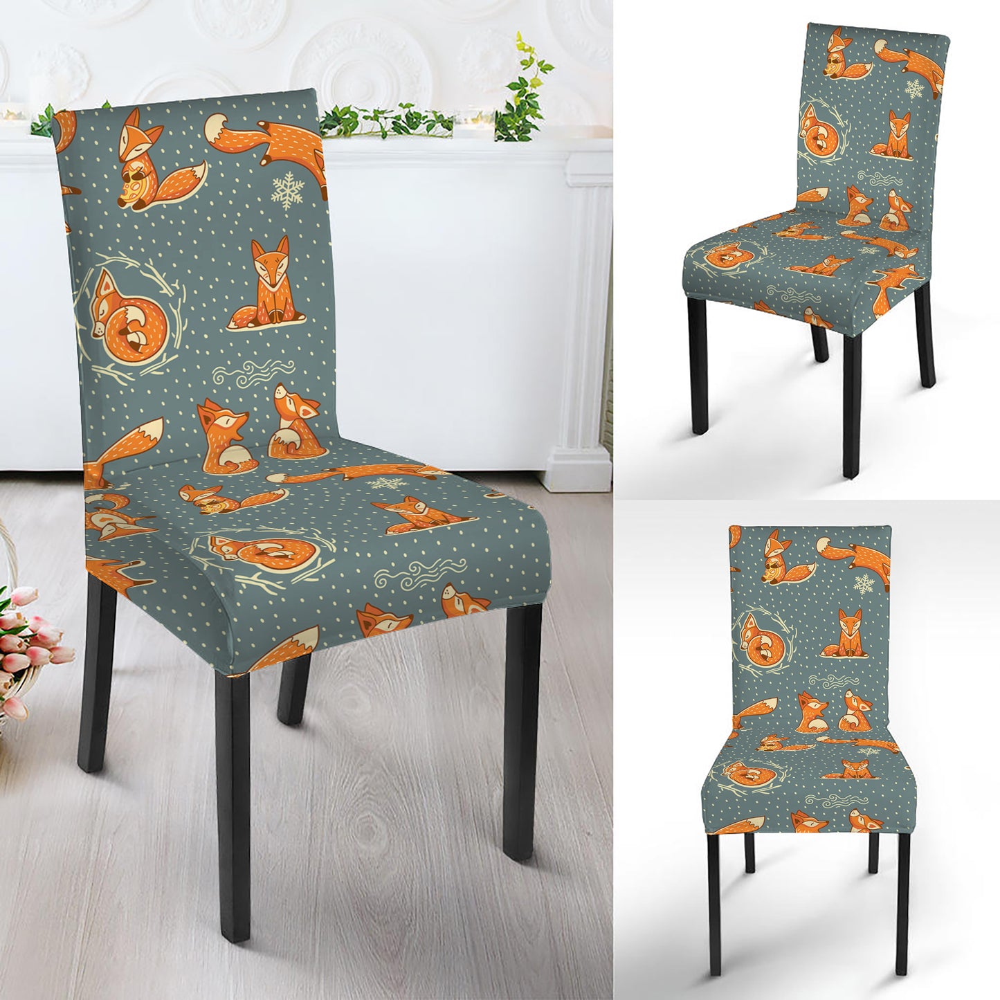 Christmas Fox Pattern Print Dining Chair Slipcover