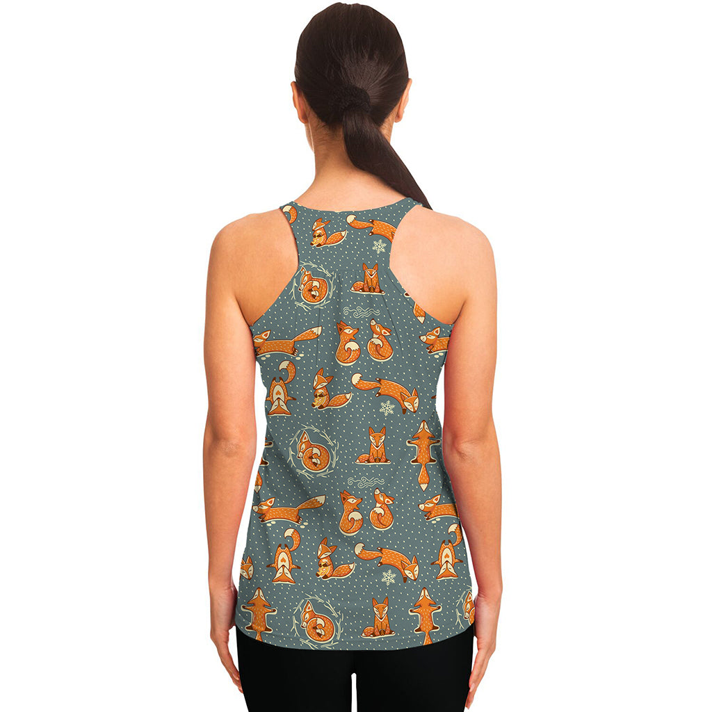 Christmas Fox Pattern Print Women's Racerback Tank Top