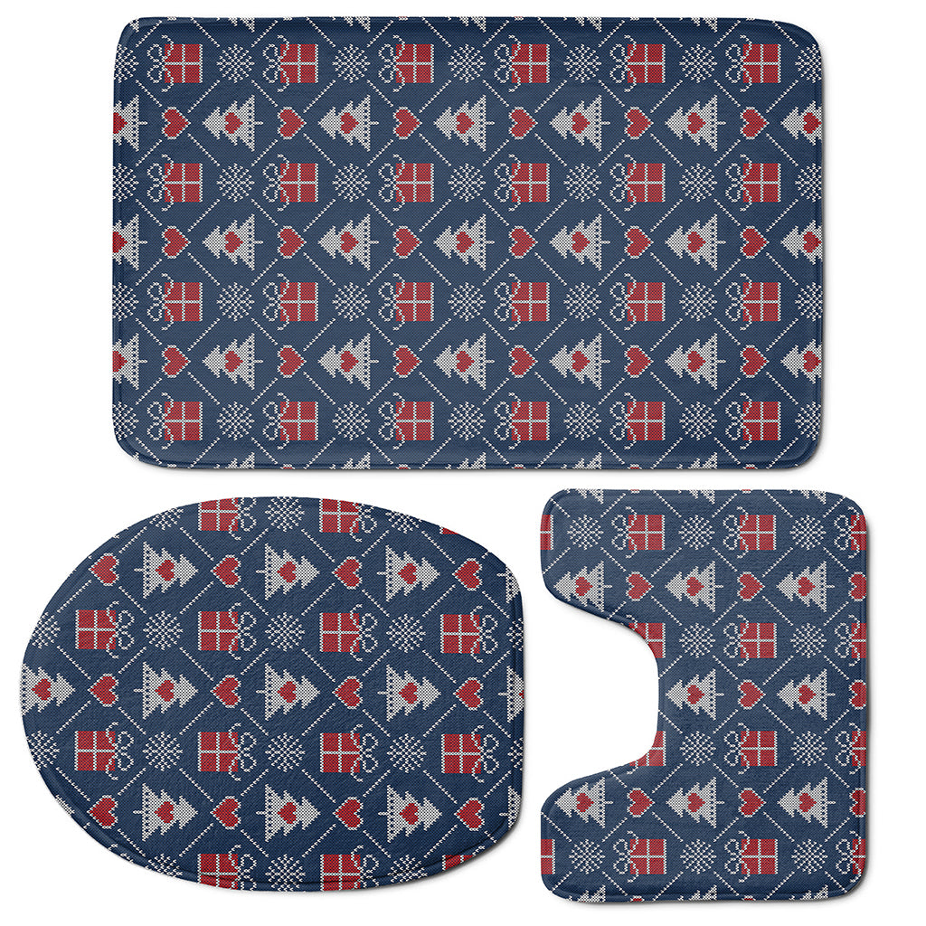 Christmas Gift Knitted Pattern Print 3 Piece Bath Mat Set