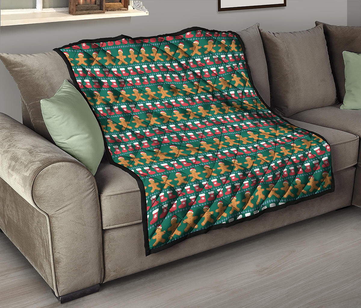 Christmas Gingerbread Man Pattern Print Quilt