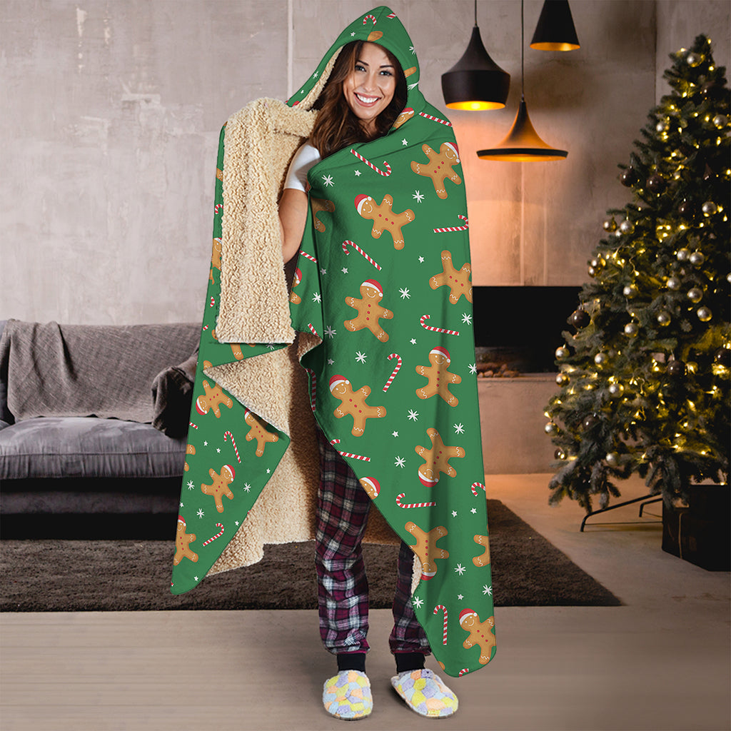 Christmas Gingerbread Pattern Print Hooded Blanket
