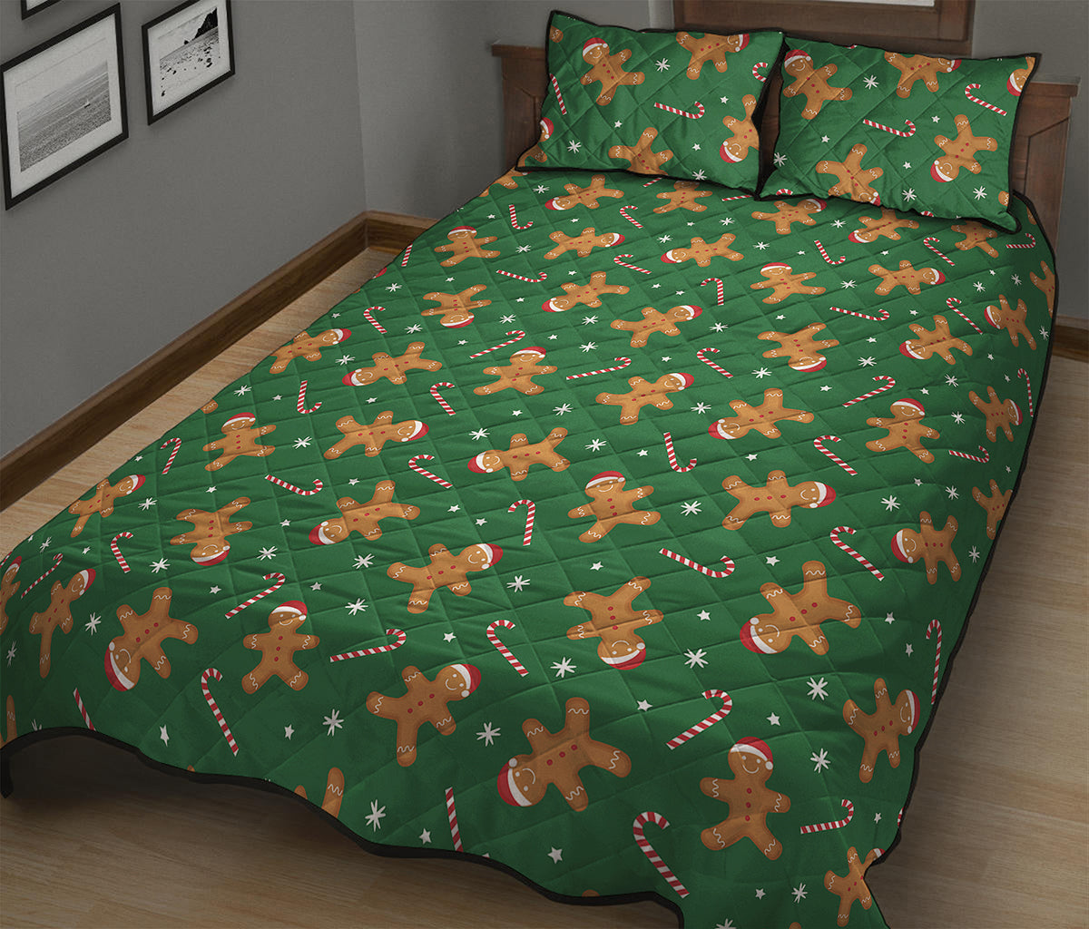 Christmas Gingerbread Pattern Print Quilt Bed Set